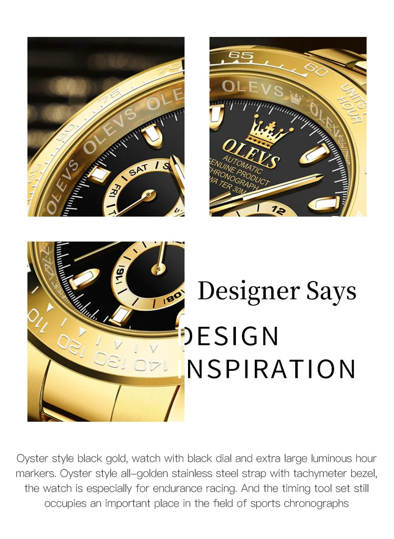 OLEVS 6638 Original Brand Classic Man Watch Luxury Automatic Mechanical Wrist Watches for Men Chronograph Waterproof Men's Watch