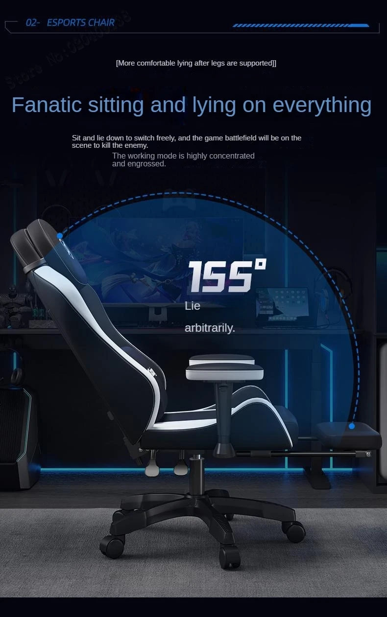 Ergonomic Gaming Chair with Latex Seat Cushion, Adjustable Backrest, Dual Headrest, 4D Pneumatic Lift, Office Computer Chair