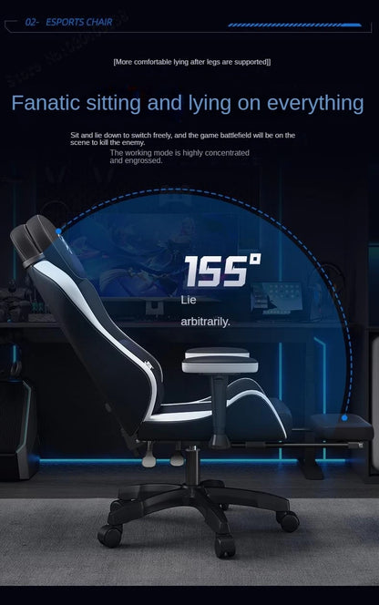 Ergonomic Gaming Chair with Latex Seat Cushion, Adjustable Backrest, Dual Headrest, 4D Pneumatic Lift, Office Computer Chair