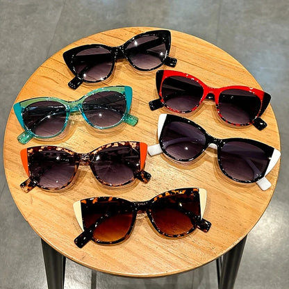 New Glossy Red Black Color-Block Gradient Cat-Eye Sunglasses Chic Women's Glasses with Anti-Glare Lenses for Fashionable Travel