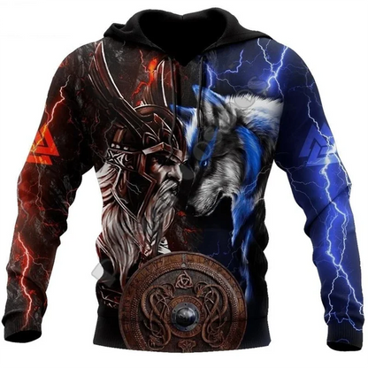Felpa con cappuccio e felpa da uomo unisex casual autunnale New Wolf Tattoo Vegvisir nero bianco 3D con stampa integrale