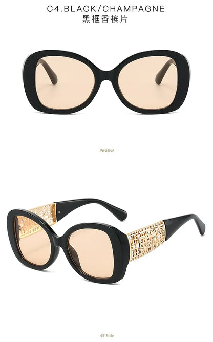 Hot Designer Fashion Women's Sunglasses Premium Retro Sunglasses Large Frame Metal Toad Glasses