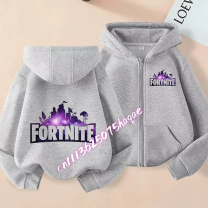 Ново детско яке с качулка Fortnites — суитшърт с цип и щампа на анимационен игрови персонаж, есенно-зимни дрехи за момчета