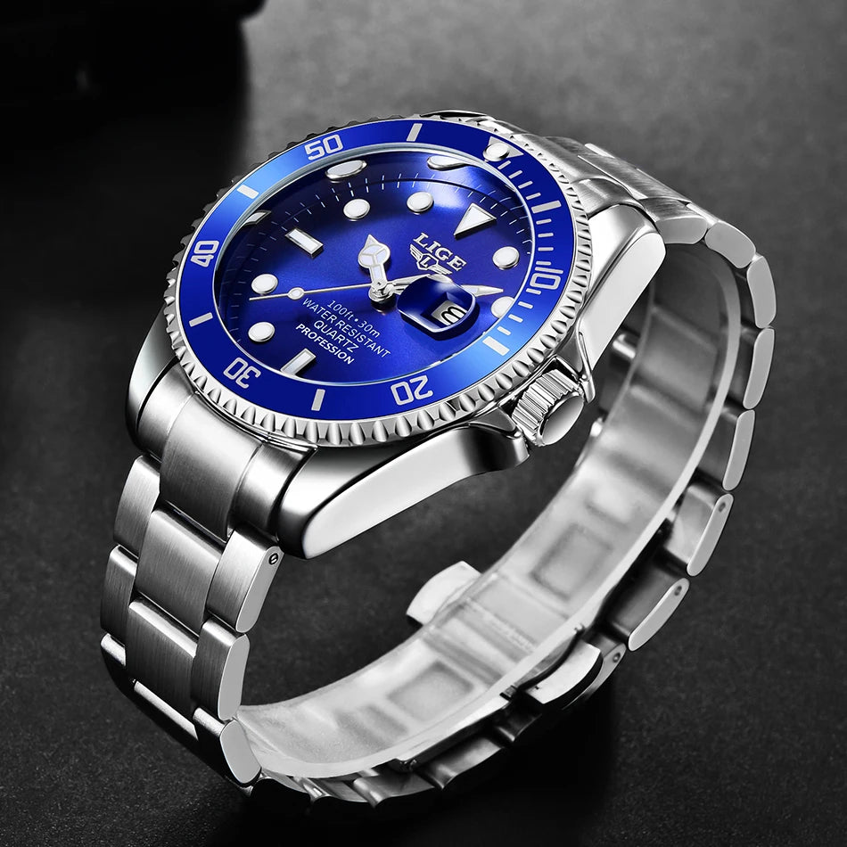 LIGE men’s watch – Quartz chronograph, water-resistant, casual yet professional style, a luxury fashion accessory from a leading brand.