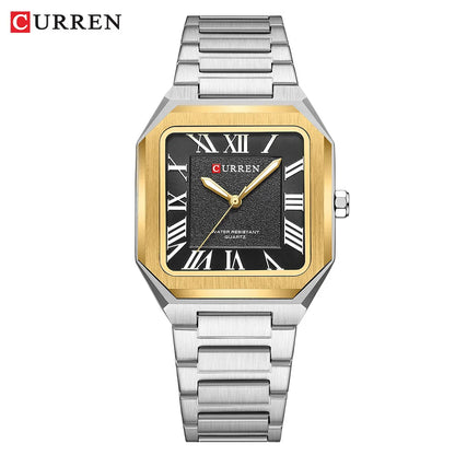 CURREN Vintage Square Design Dial with Roman Numeral Classic Business Dress Quartz Watch for Men with Luminous Hands 8482