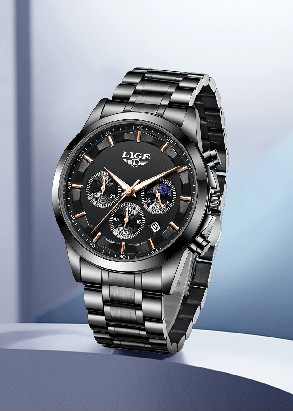 LIGE Men’s Watch – Luxury quartz chronograph, water-resistant (3 bar), with luminescent hands