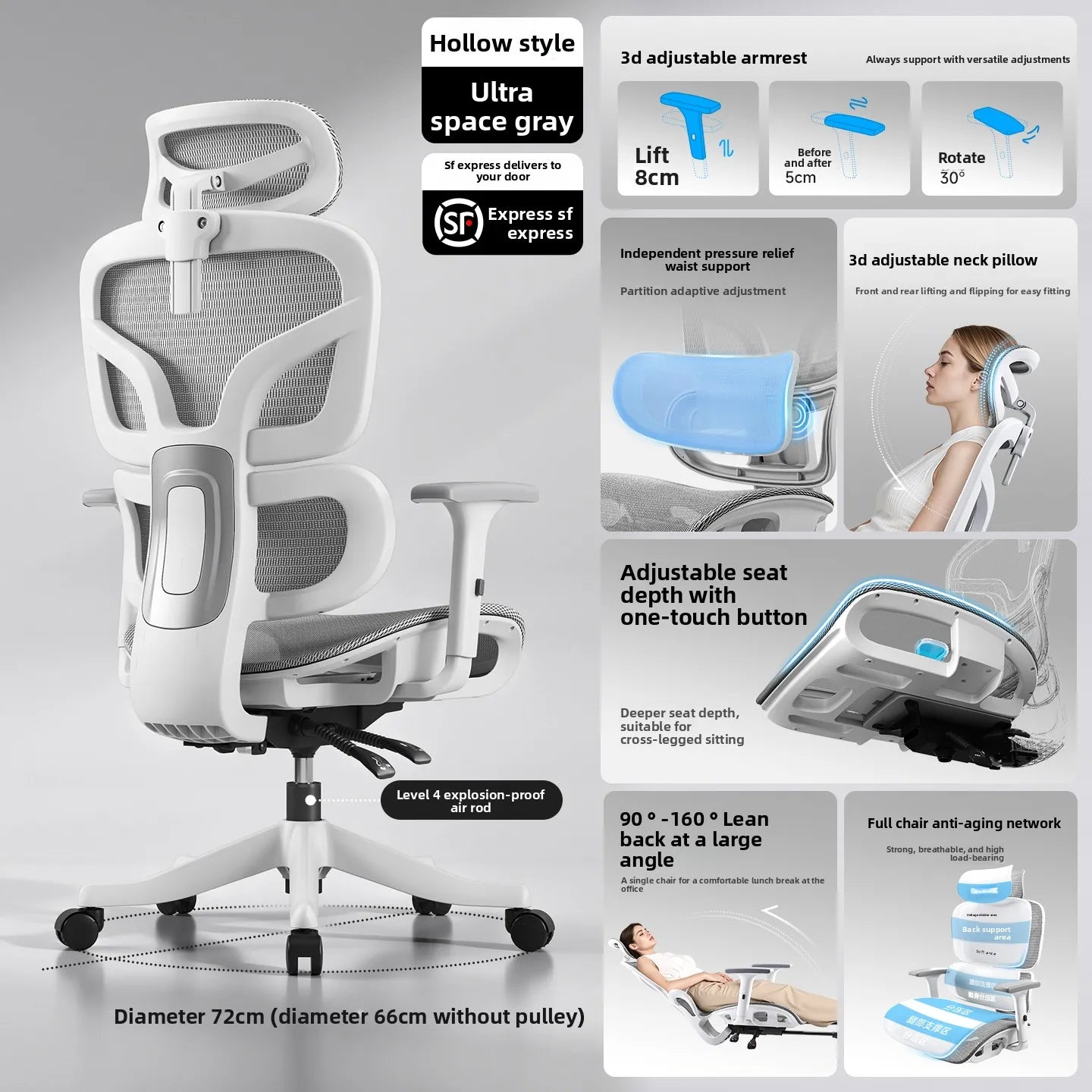 Ergonomic Office Chair Comfortable  Long Sitting Home Gaming Computer Recliner Nap Chair Adjustable Height Lumbar Support Swivel