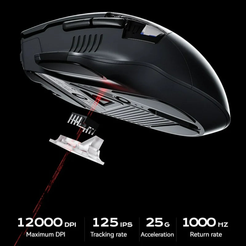 Rato Gaming Inphic A9 Pro Tri-Mode com Coluna de Luz Colorida, Indicador de Bateria, DPI Ajustável, Controlador Macro, Design Ergonómico, 12800DPI