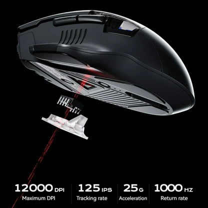 Rato Gaming Inphic A9 Pro Tri-Mode com Coluna de Luz Colorida, Indicador de Bateria, DPI Ajustável, Controlador Macro, Design Ergonómico, 12800DPI