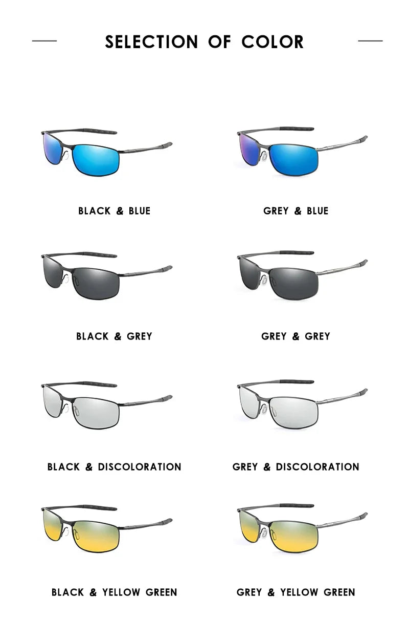 Photochromic Men Polarized Sunglasses Male Metal Square Glasses Driving Sun Glasses UV400 Outdoor Sports Cycling Goggles