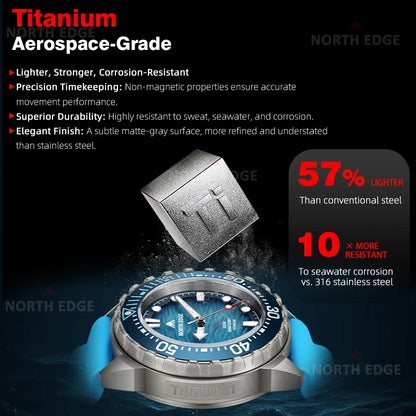 NORTH EDGE TRITON-TI Titánové nerezové potápačské hodinky na solárny pohon Luxusné quartzové hodinky pre mužov Vodotesnosť 300 m Výdrž viac ako 180 dní