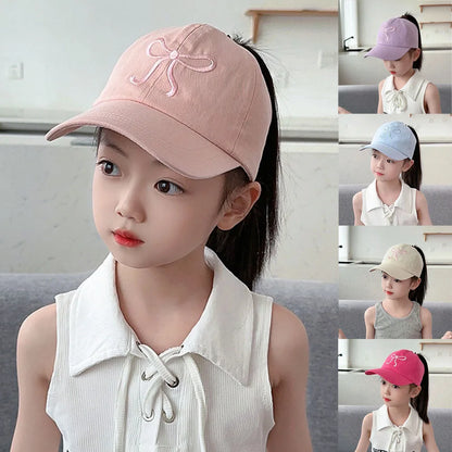 Bows Children Baseball Caps Hollow Empty Top High Ponytail Caps Adjustable Kids summer Sun Hats Boys Girls Hip hop Baseball Hat