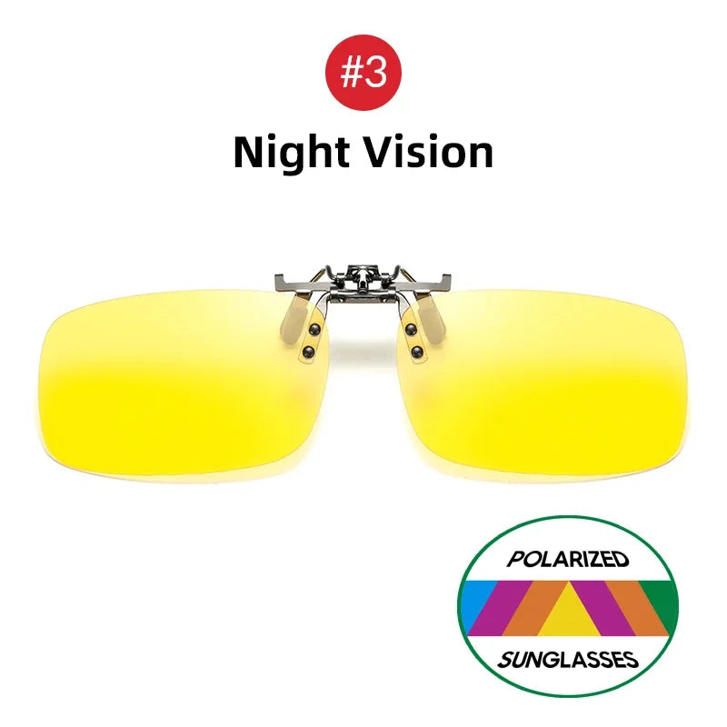 Classic Mirror Blue Flip Up Clip on Sunglasses Fishing Men Square Polarized Lens Metal Night Vision Driving UV400 Women Glasses