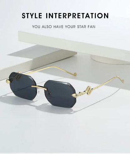 Fashion snake-shaped metal decorative sunglasses - unisex irregular frame, UV protection, sunshades