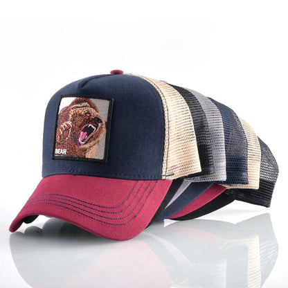 Four Seasons Snapback Baseball Cap Men Fashion Bear Embroidery Hip Hop Hat Women Outdoor Breathable Mesh Trucker Hat