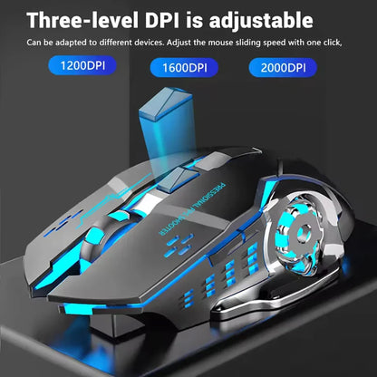 Q13 2.4G Bluetooth Wireless Mouse RGB Backlight DPI Adjustable 6 Keys USB Rechargeable Mechanical E-Sports Mouse for PC Laptop