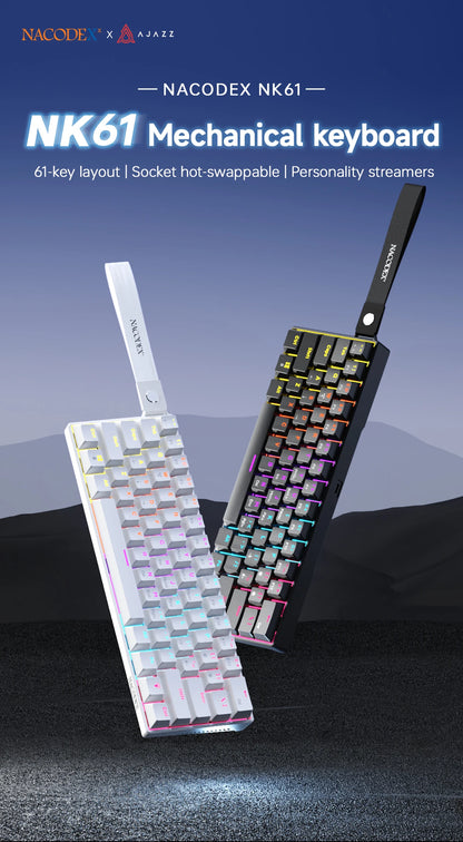 AJAZZ NK61 61-Key Red Switch Wired Mechanical Keyboard with Hot-Swappable Keys and RGB Lighting, Suitable for PC and Mac