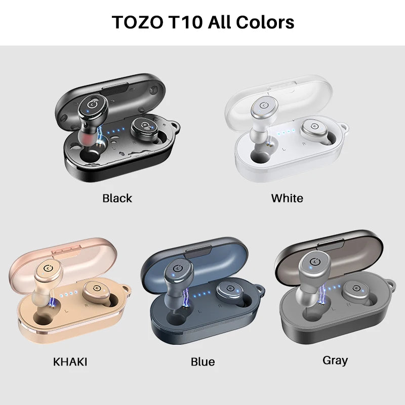 TOZO T10 Bluetooth 5.3 Earphones ,Wireless Headphones , AI Enhanced Calling With Deep Bass, IPX8 Waterproof Earbuds ,45H Play