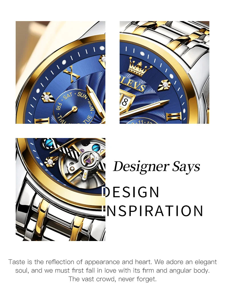OLEVS 9910 Mens Watch Original Luxury Brand Waterproof Luminous  Automatic Mechanical Watch Dual Calendar Watch Box Reloj