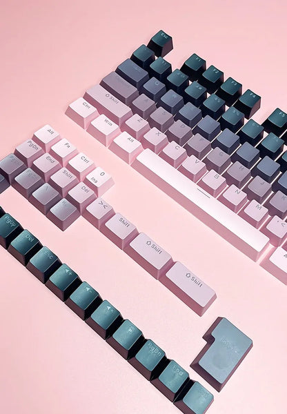 Teclas gamer RGB con retroiluminación degradada para teclado mecánico con interruptores MX, perfil OEM, PBT, blanco y azul, distribución ISO, teclas DIY