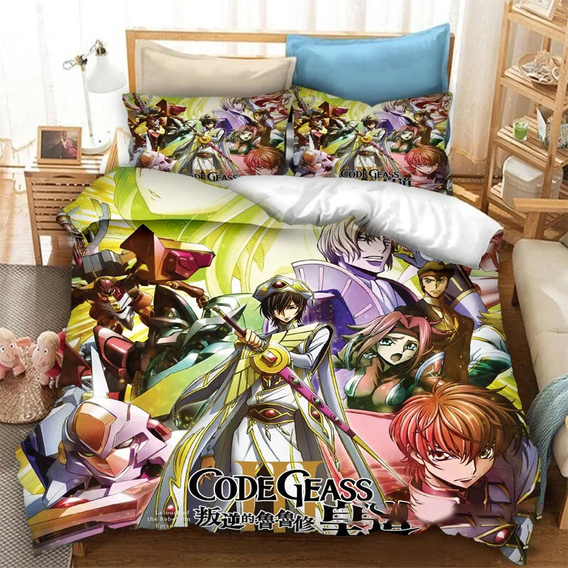 Moderna 3D tiskana anime Code Geass navlaka za poplun, 2/3-dijelni set posteljine, Double Twin Full Queen King, za odrasle i djecu, navlaka za prekrivač