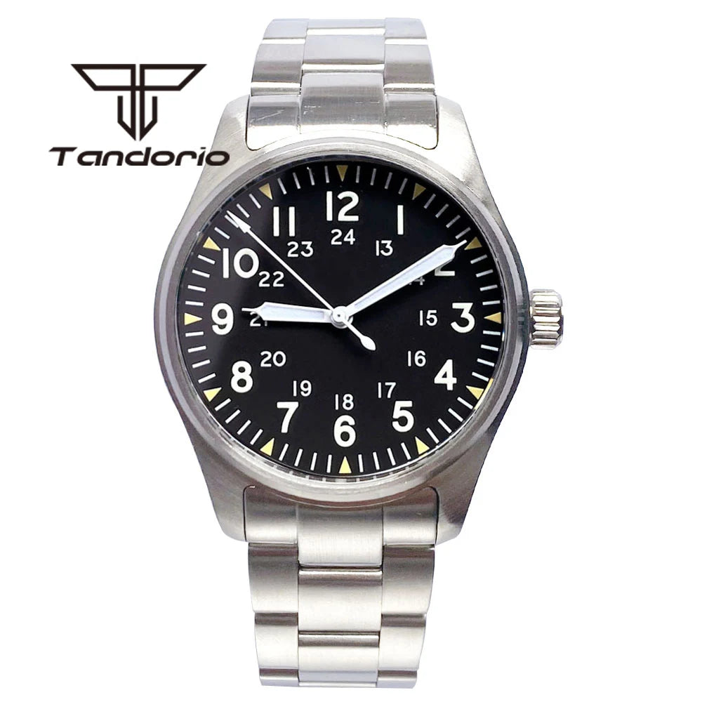 Tandorio 39mm Diving Pilot Automatic Watch for Men NH35/PT5000/Miyota8215 Movement AR Sapphire Crystal 20BAR Waterproof Luminous