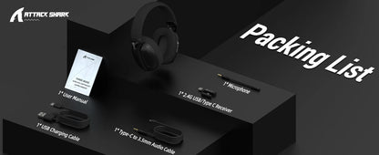 ATTACK SHARK L80 180g Ultra-Light Gaming Headset, Pluggable Microphone, Wired/Bluetooth/2.4G Wireless, 5.1 Channel Stereo Sound