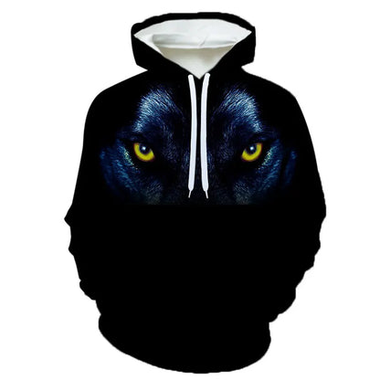 Herren-Hoodie mit Wolf-Grafik, 3D-Print, Outdoor- und Streetwear-Design, Kapuze und Fronttasche