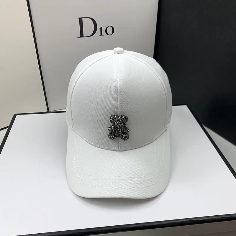 Șapcă de baseball de vară pentru femei, creată de un designer de modă, cu motiv „Ursul sălbatic coreean”, cu strasuri, șepci de soare, șepci de stradă K-pop, viziere pentru exterior, șapcă hip-hop