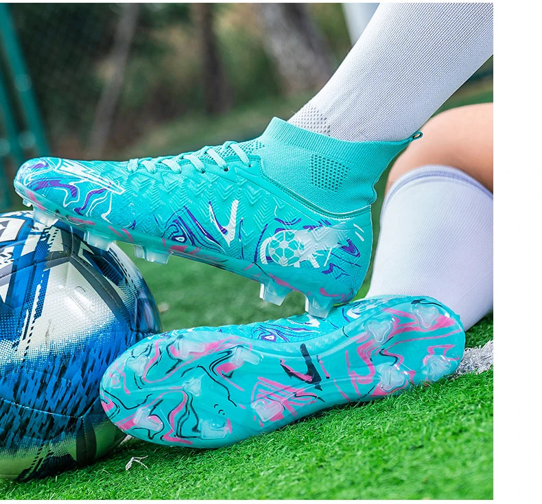 Chaussures de football pour hommes et femmes, crampons antidérapants pour terrain synthétique, baskets de futsal, chaussures de football à crampons pour terrain gazonné, support de cheville, pour l'extérieur