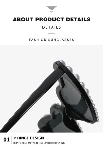 New In Luxury Fine Shimmering Love Pearl Sun Glasses Women Heart Glasses Casual Bling Sunglasses Lentes De Sol Mujer