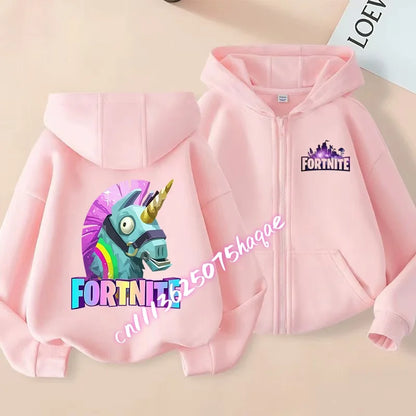 Ново детско яке с качулка Fortnites — суитшърт с цип и щампа на анимационен игрови персонаж, есенно-зимни дрехи за момчета