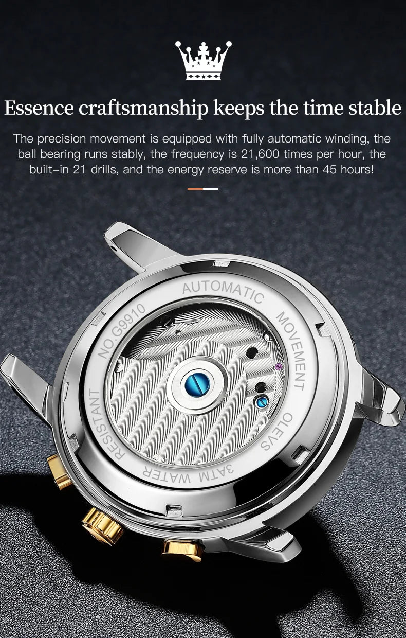 OLEVS 9910 Mens Watch Original Luxury Brand Waterproof Luminous  Automatic Mechanical Watch Dual Calendar Watch Box Reloj