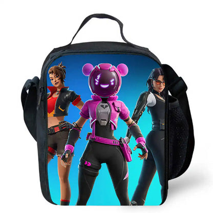 Lunch Bags for Children, Cartoon Fortnite School Picnic Bags for Girls and Boys, Kids Insulated Cooler Lunch Bags Portable Lightweight