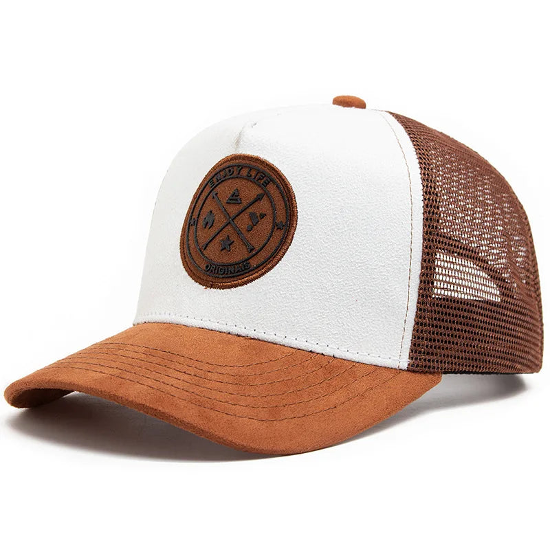 Populär mesh-baseballkeps, unisex, moderiktig, avslappnad, andningsbar, med bokstavsikon, hiphop-trucker-keps, utomhussport, pappakeps