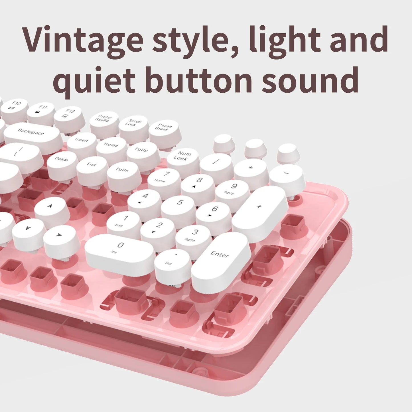 MOFii Black Retro Round Keycaps Wireless Keyboard & Mouse Combo, 2.4G Quiet Office Set, US QWERTY Layout