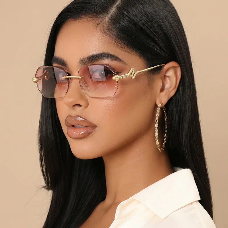 Fashion snake-shaped metal decorative sunglasses - unisex irregular frame, UV protection, sunshades