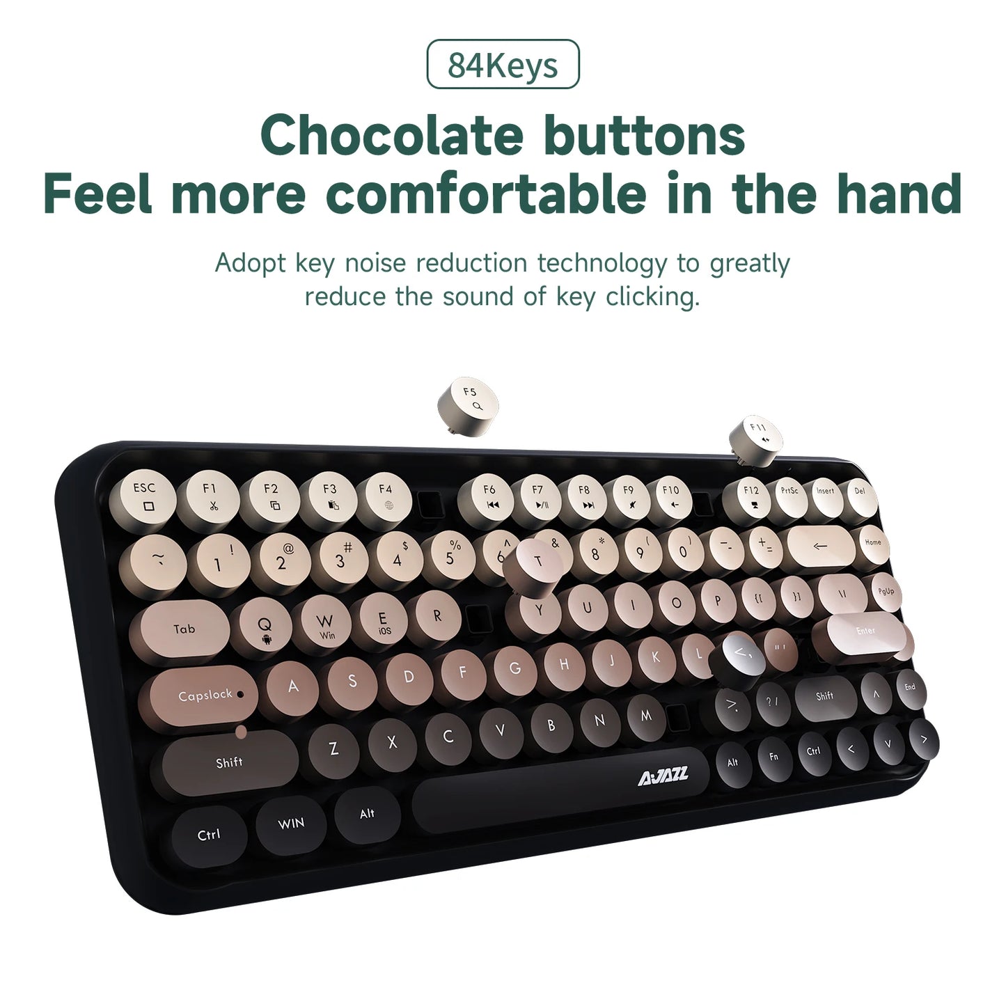 Tastiera wireless Ajazz 308I 18/84 tasti con keycap rotondi, tastiera Bluetooth portatile 2.4GHz con tastierino numerico per tablet, laptop e Android