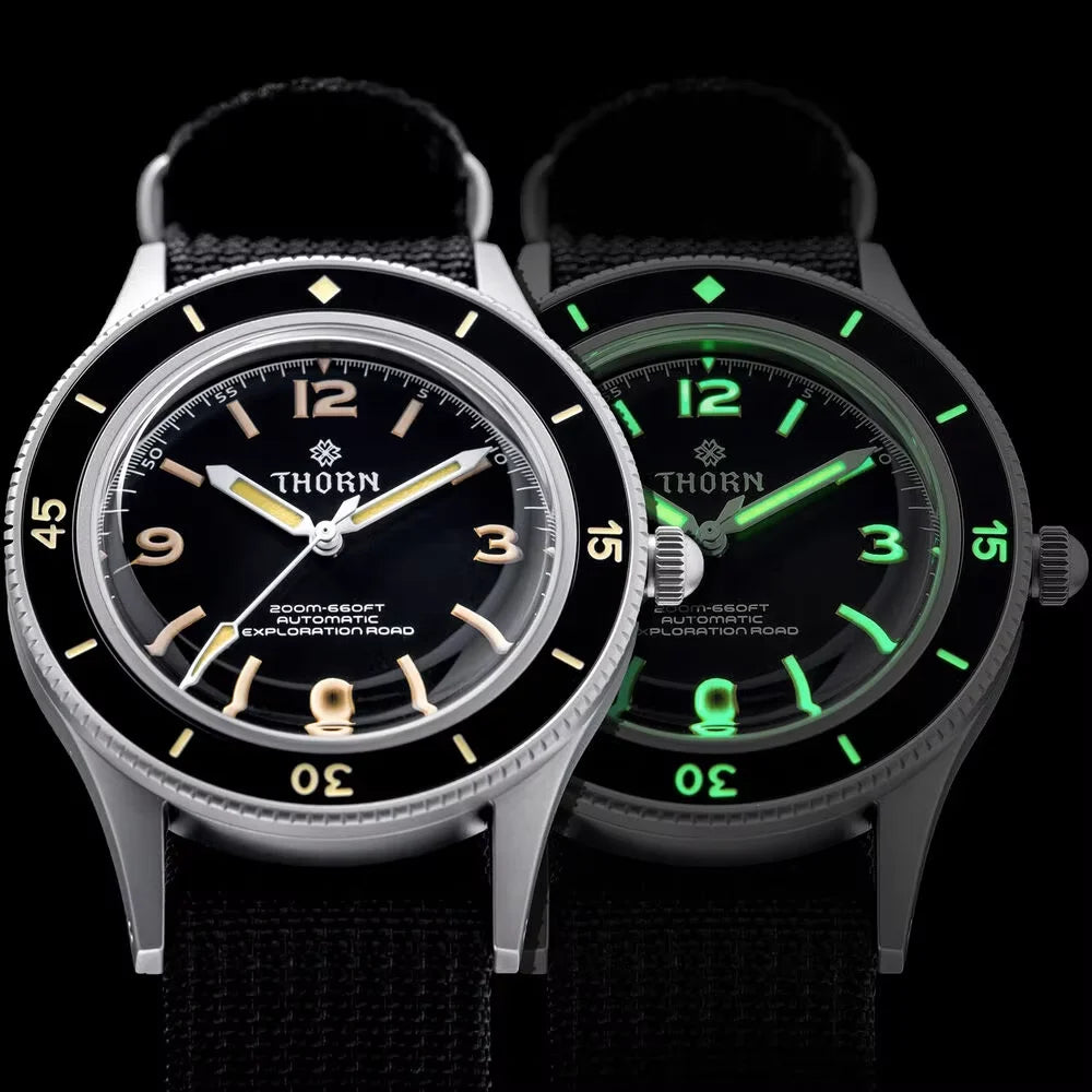 Thorn SHY033 Vintage 50-Fathoms Mechanical Watch NH35 Automatic Movement K9 Mineral Crystal 200m Waterproof Luminous Men Watch