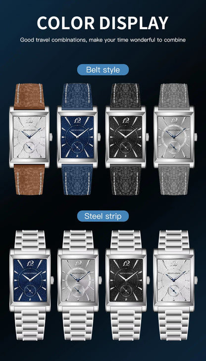 2026 Specht&Söhne Ultra Thin 7.5mm Rectangular Watch Japan Quartz Movt Small Seconds Sandblasted Dial Grey Leather Strap Watch