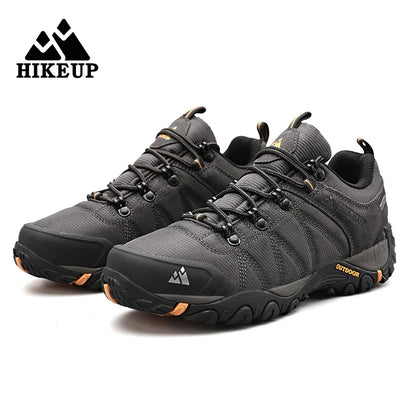 HIKEUP fire-sæsons vandresko til mænd, udendørssport, ægte læder, slidstærke klatresko, gummisål, trekking-sneaker