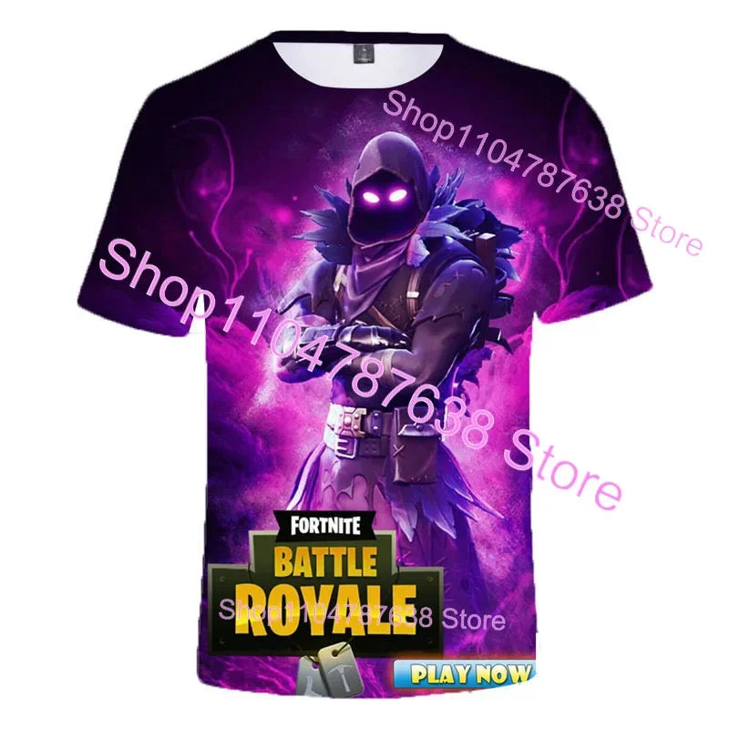 T-shirt de verão Raven Ultima Knight F-Fortnite, t-shirt masculina com estampado 3D Banana Peely, tops de jogo Battle Royale, presentes de aniversário