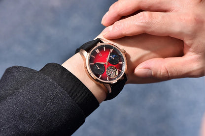 PAGANI DESIGN – Luxus mechanikus férfi karóra, 41 mm, zafírüveg, bőr szíj, vízálló, pilóta stílusú, tourbillon és holdfázis kijelzővel