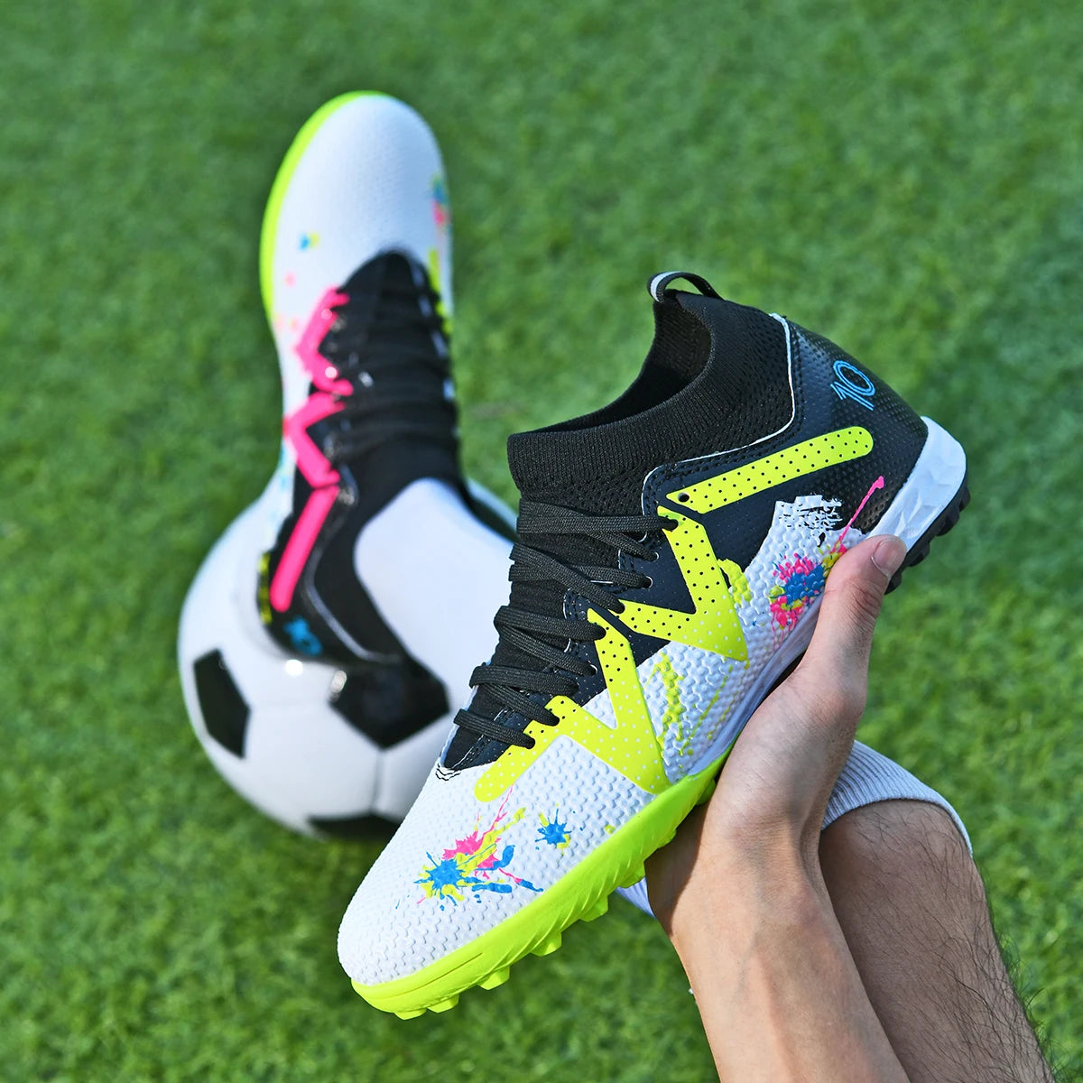 TF Turf Soccer Shoes PU Fabric Breathable Upper Rubber Sole Wear-Resistant Anti-Slip Men Women Kids Youth Training Sneakers