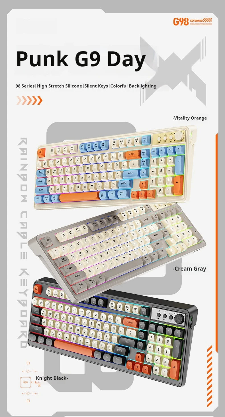 Teclado de escritório gaming EWEADN G98, membrana com retroiluminação arco-íris, USB com fio, externo e silencioso, teclado numérico, design digital
