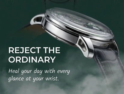 MechJazz Luxury Artisan Panda Dial Mechanical Watch, Skeleton Automatic Movement, Cowhide Leather Strap, Men's Wristwatch