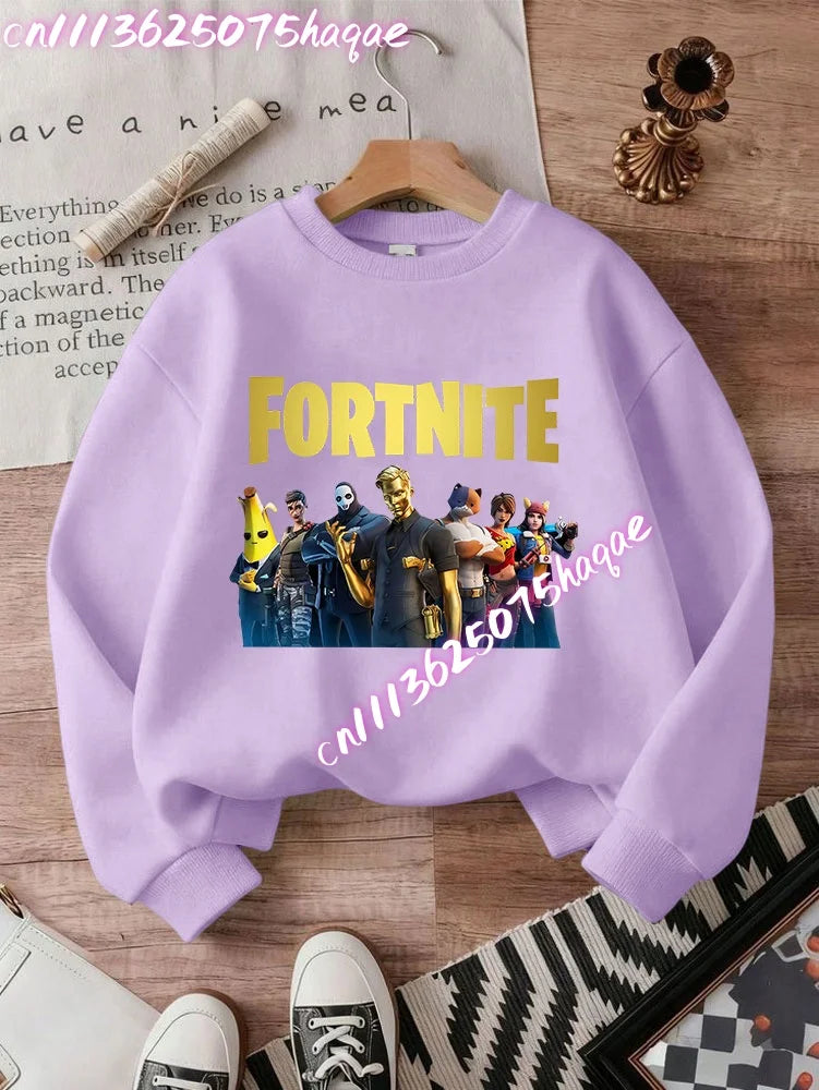 Sweatshirts Fortnite Series para Criança, Modernas para Rapazes e Raparigas, Tops Pullover de Manga Comprida para Outono/Inverno, Roupa Infantil Cartoon, Presentes de Aniversário