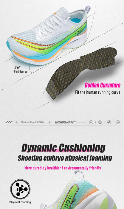 2025 IRUNSVAN SHADOW WING 2.0 PRO Sapatilhas de Corrida Desportivas de Maratona com Amortecimento Air Cushion, Placa de Carbono, Trail Running, Leves