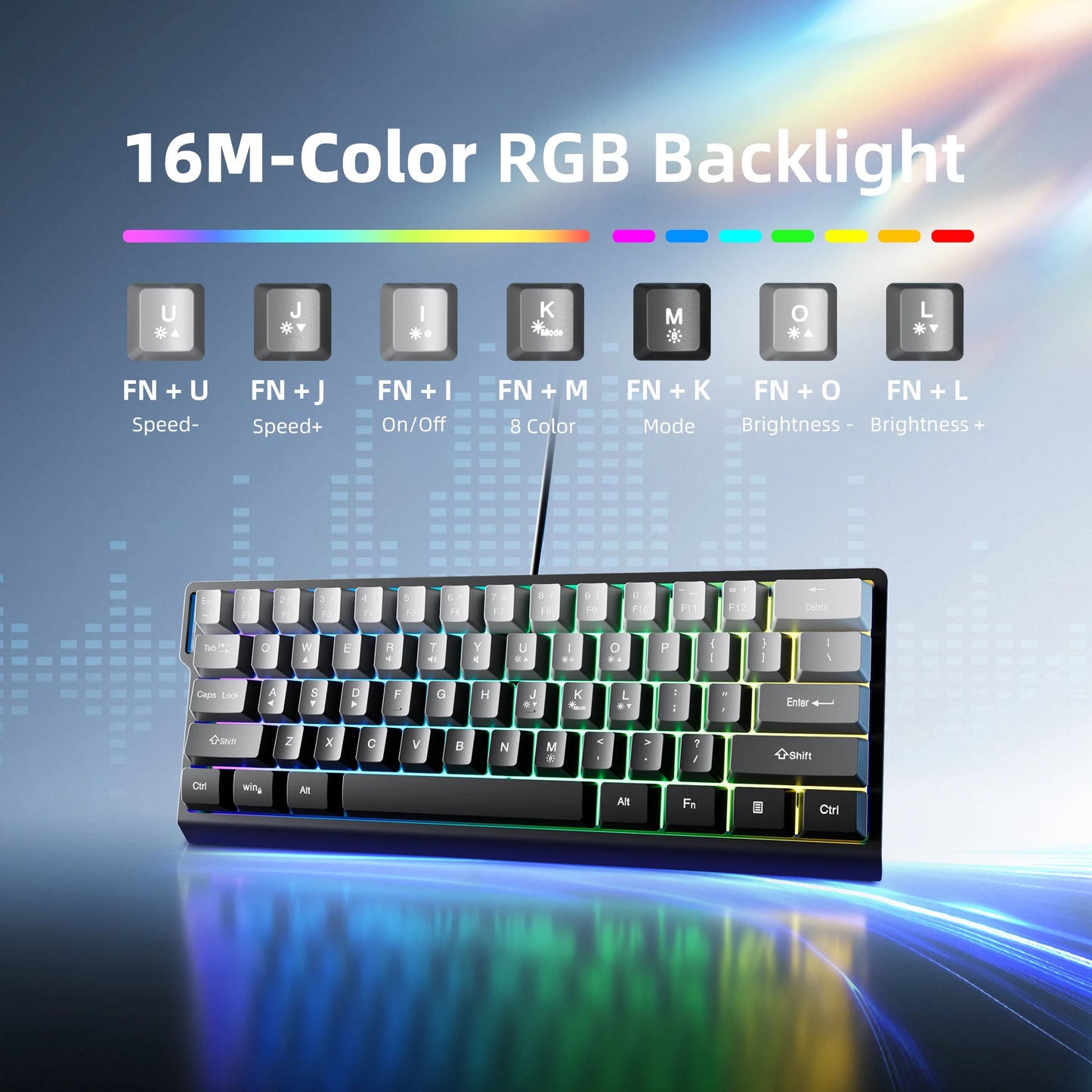 7KEYS 60% Compact Wired Keyboard with RGB Backlighting, Gradient Keycaps, USB Gaming Keyboard for Windows PC, Laptop & Tablet