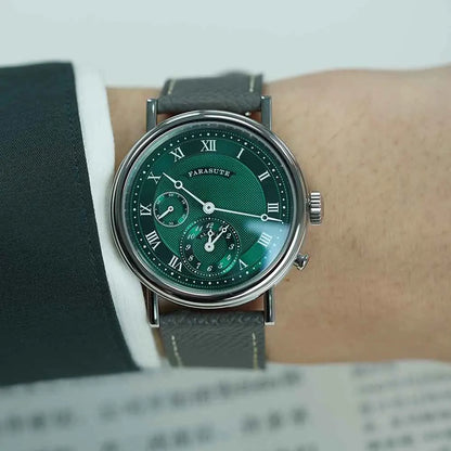 FARASUTE Retro Luxury Alarm Clock Quartz Watch Men Waterproof Night Light Wristwatch Casual Sapphire Stainless Steel Male Watch
